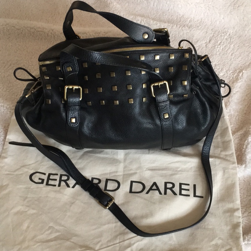 GERARD DAREL NEW BLACK LEATHER STUDDED HANDBAG
